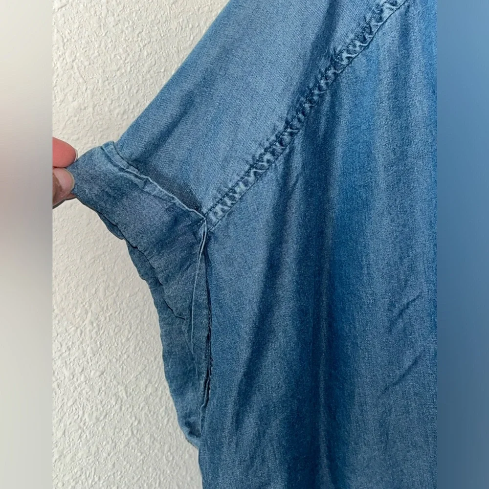 Terra Sky women plus Jean blue button top blouse 2X short sleeves - Picture 3 of 5